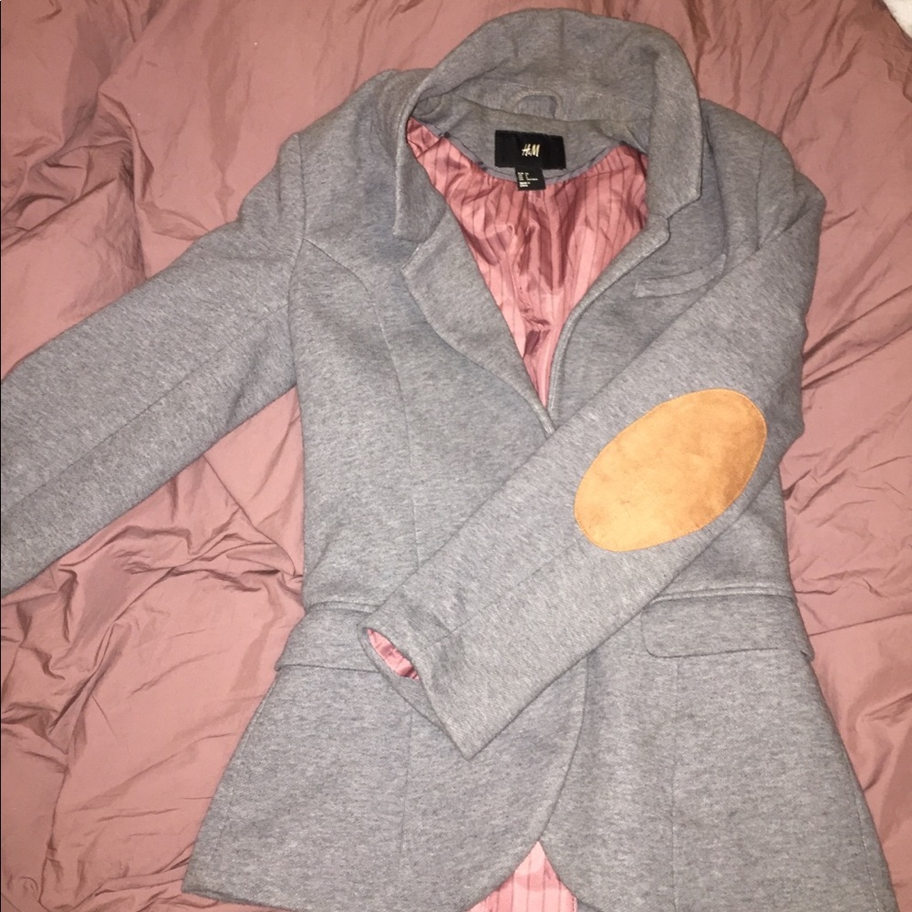 H&M gray blazer jacket coat with elbow pads size 4